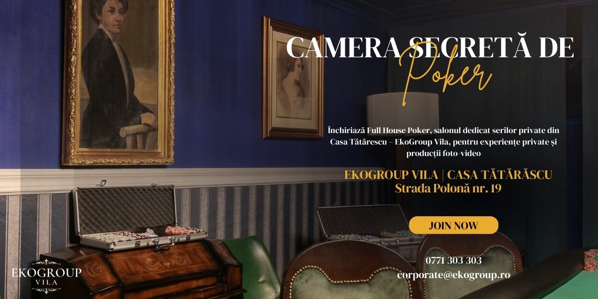 Full House Poker: O cameră de poker secretă cu poker set autentic, disponibilă pentru închiriere privată în inima Bucureștiului